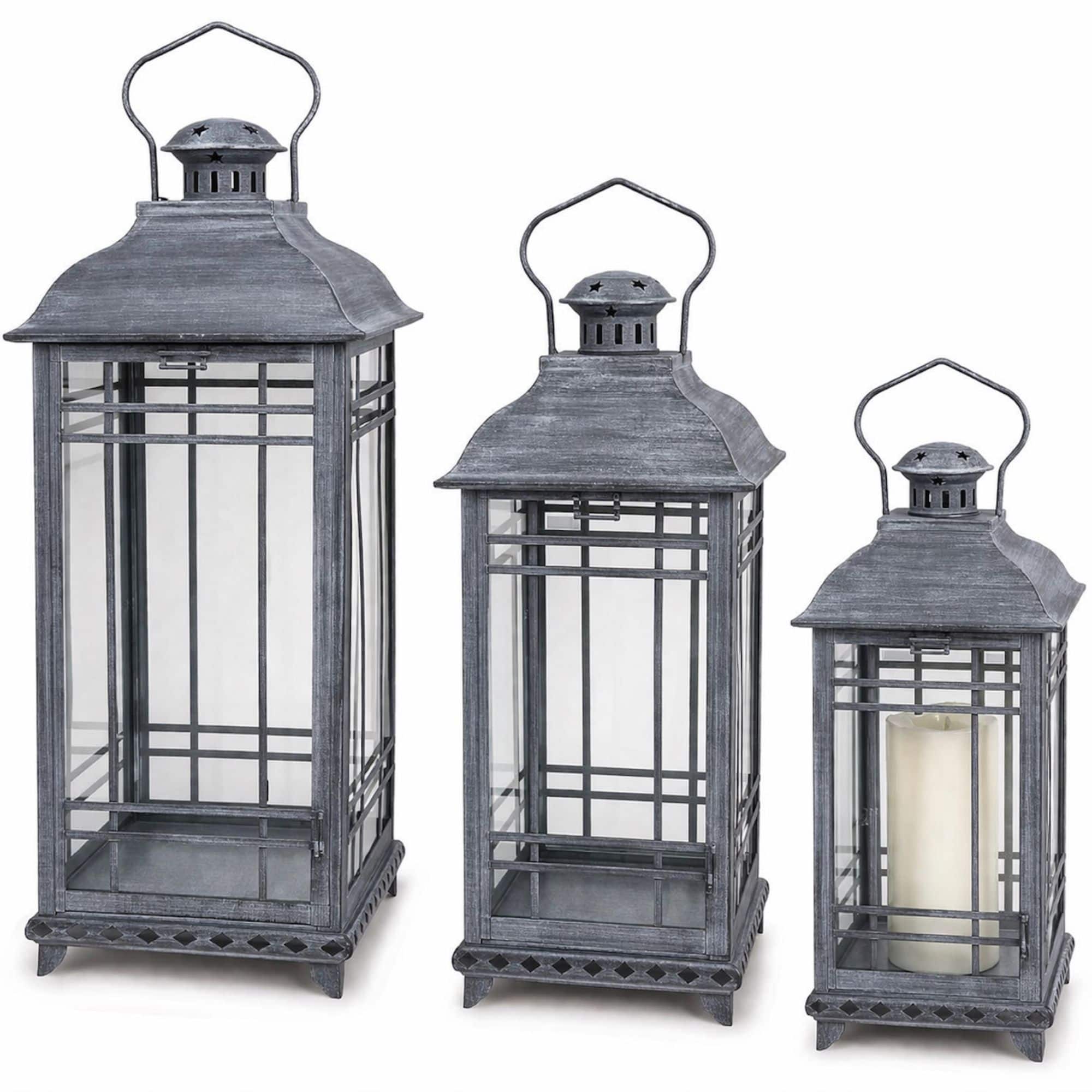 Metal & Glass Lantern Set